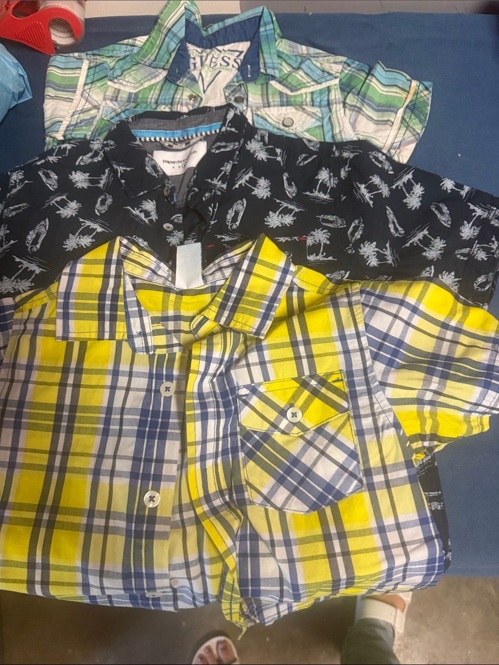 Guess Boys' Green Plaid Button-Down Shirt with Blue & White Accents